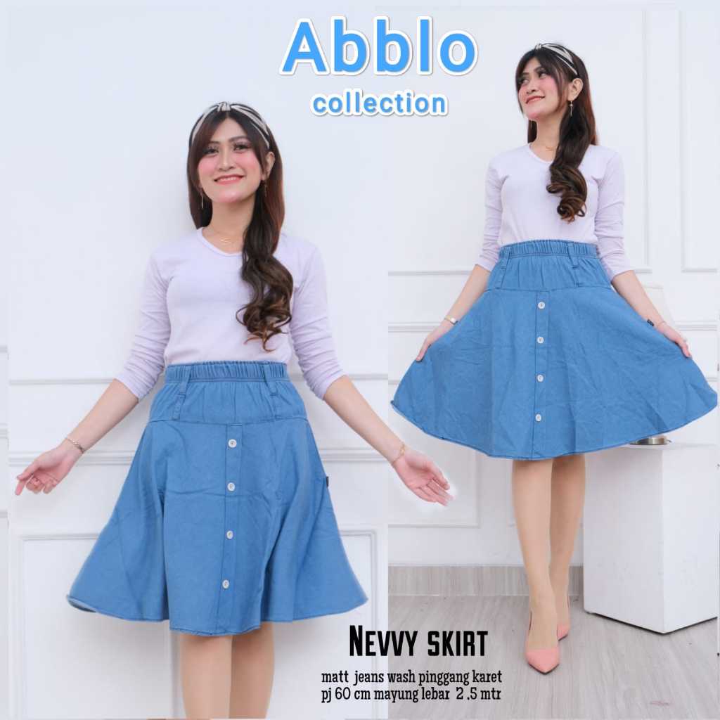 Rok Jeans Payung Pendek Polos Berkancing & Motif
