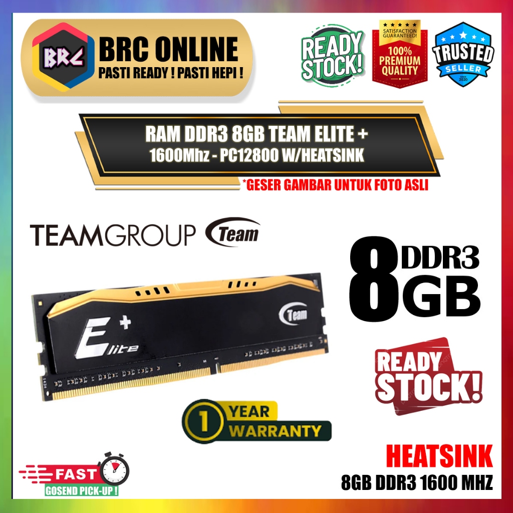 RAM PC TEAM ELITE+ DDR3 8GB PC12800 1600MHZ LONGDIMM MEMORY KOMPUTER D3 TEAMGROUP TEAM ELITE PLUS