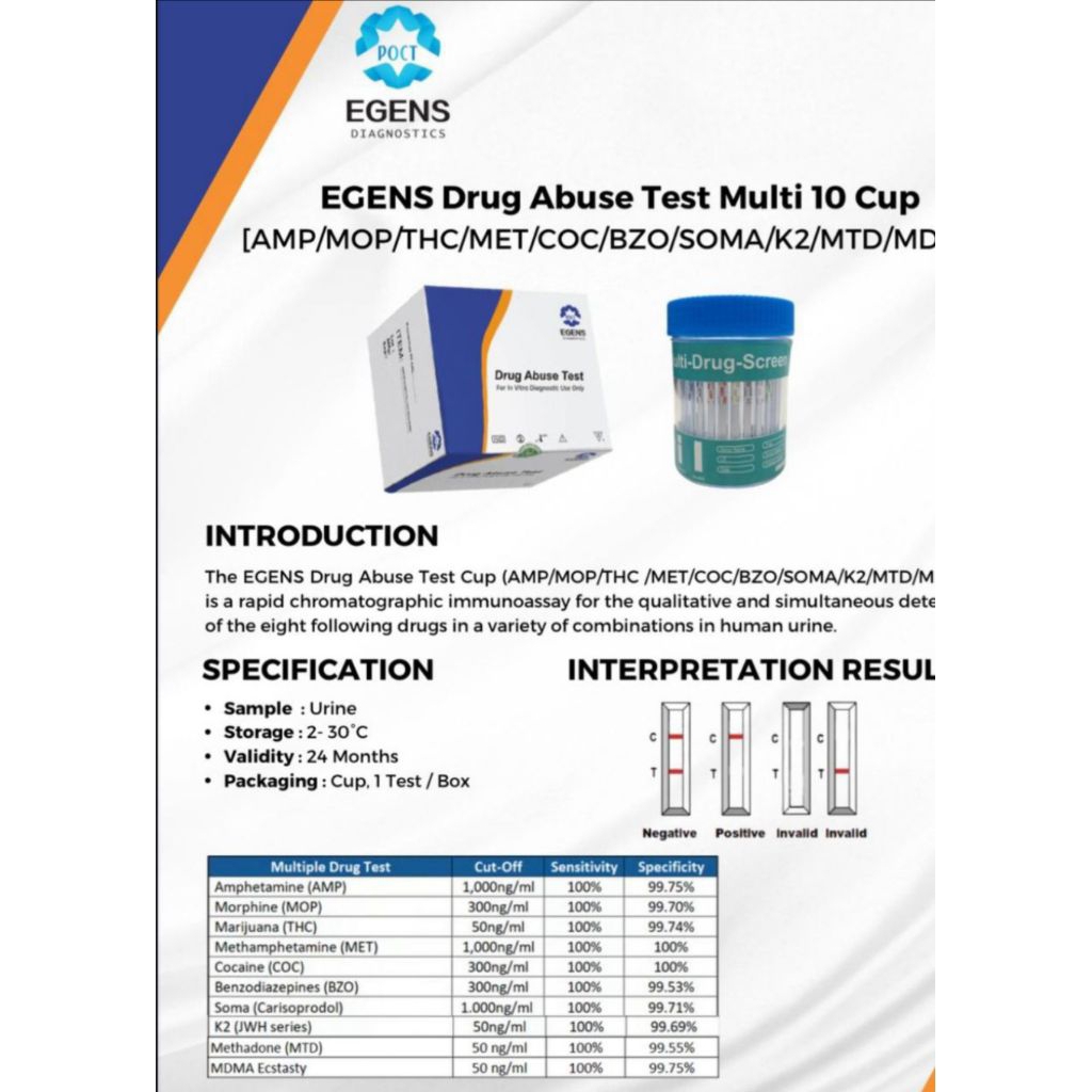 ALAT TEST DRUGS 10 PARAMETER CUP MERK EGENS