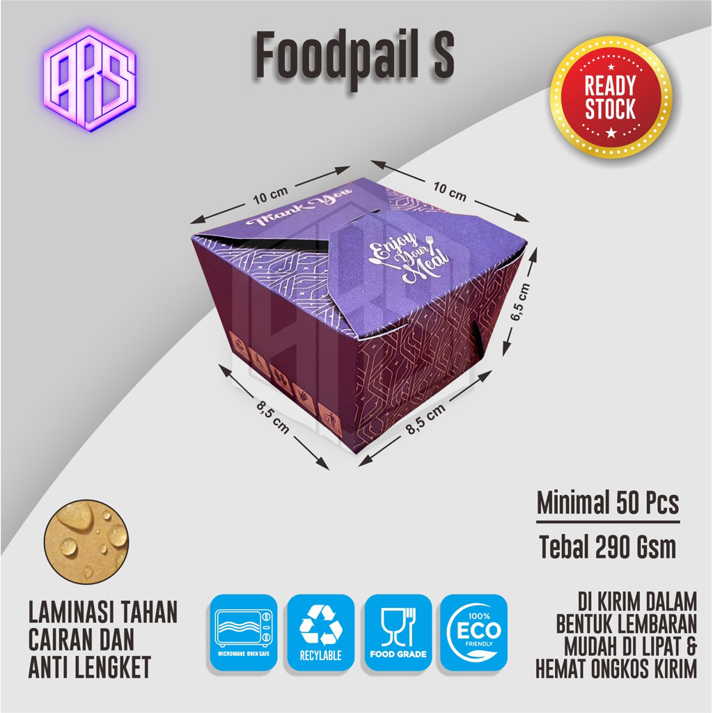 Food Pail Rice Box S Motif Murah 290gsm Paper Lunch Box Kertas Dus Makanan Takeaway Kraft Grosir