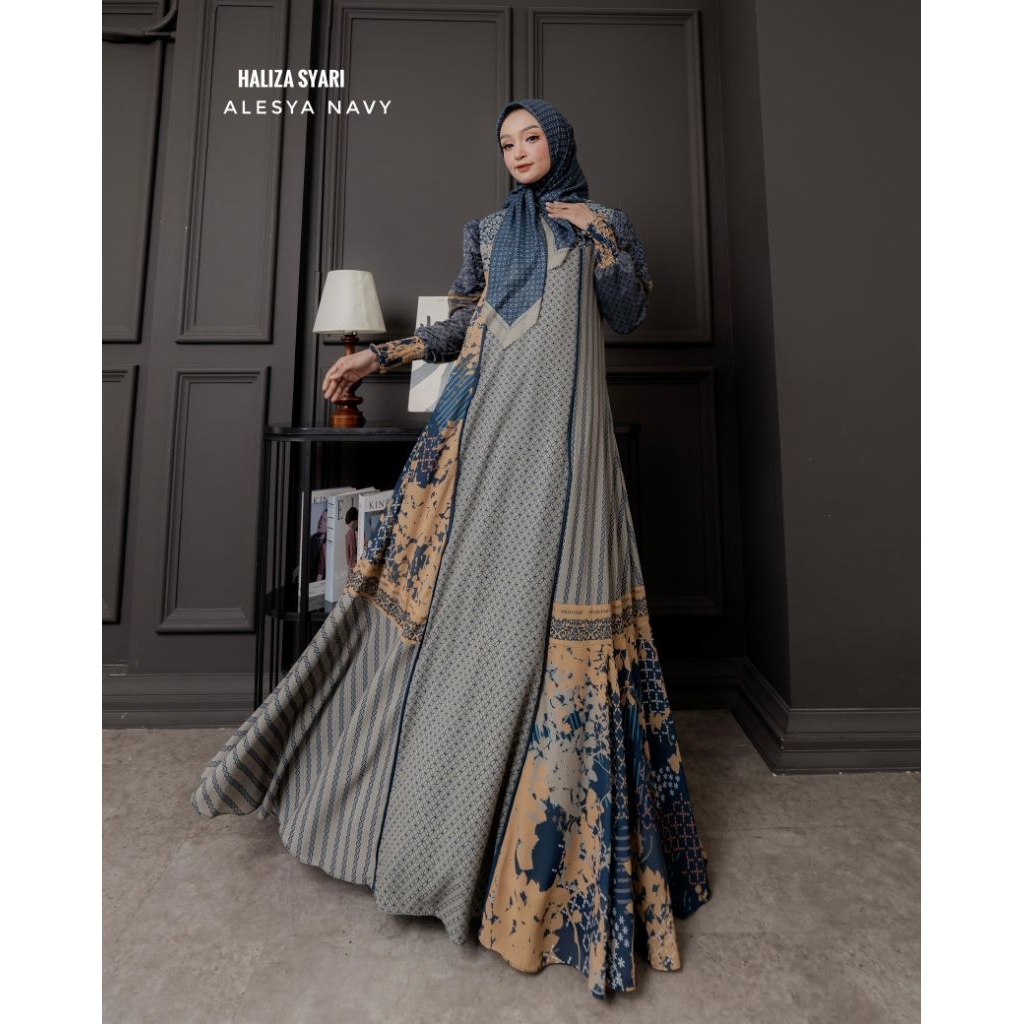GAMIS ALESYA NAVY SET SCARF BY HALIZA SYARI
