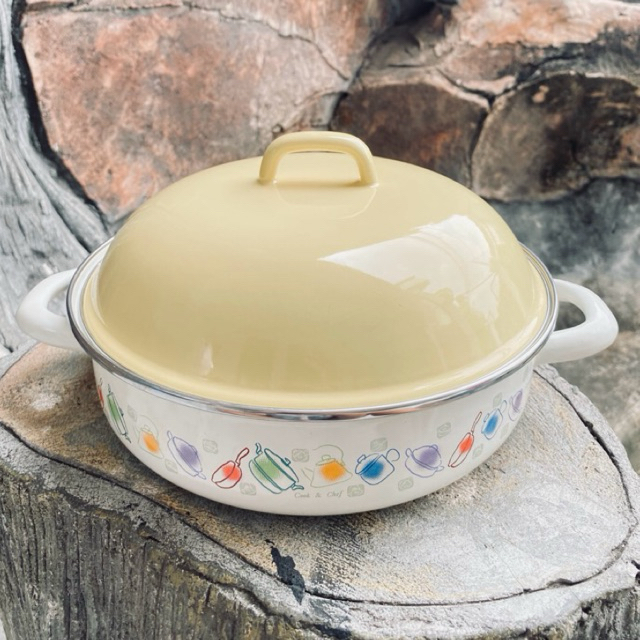 Panci Masak / Panci Sayur Enamel pendek motif bunga random / skillet 24cm • omatoserba