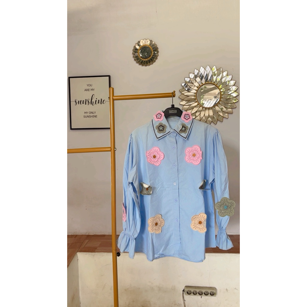 NEW  KEMEJA IMPORT 3D BUNGA BRAND WANGMEI