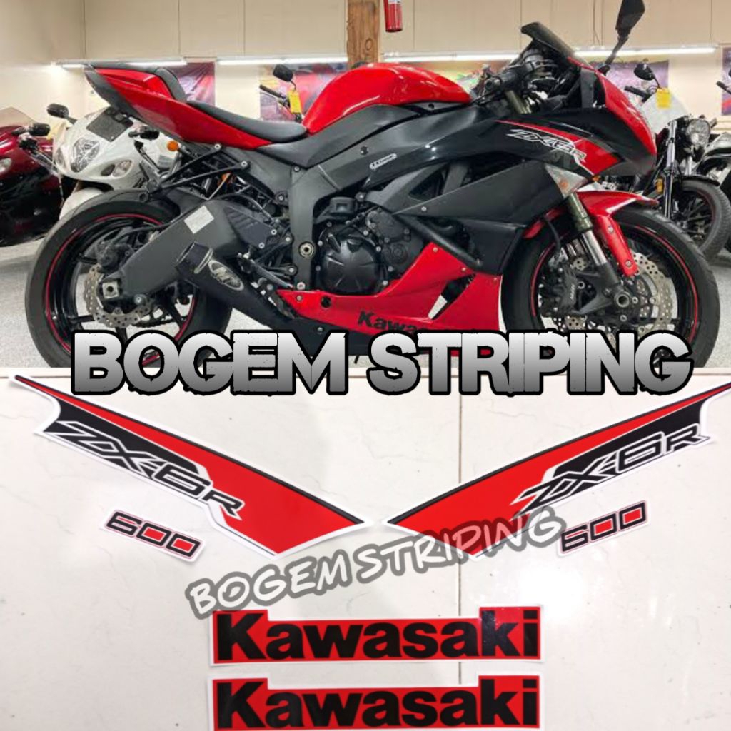 sticker striping kawasaki ninja ZX-6R merah tahun 2012-2013 cetak HD (High quality/ukuran sama persi