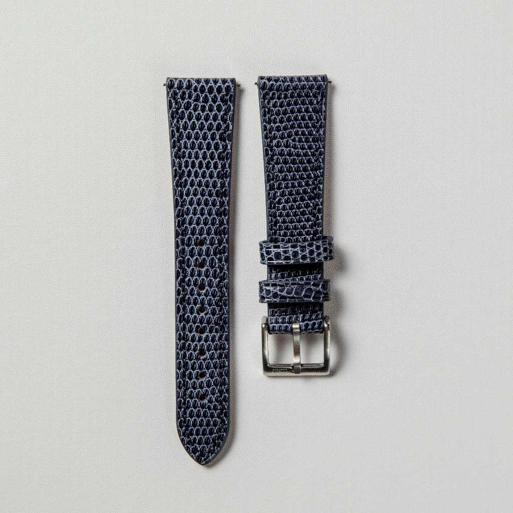 AQH Genuine Lizard Leather Strap – Navy Blue (with stitching)