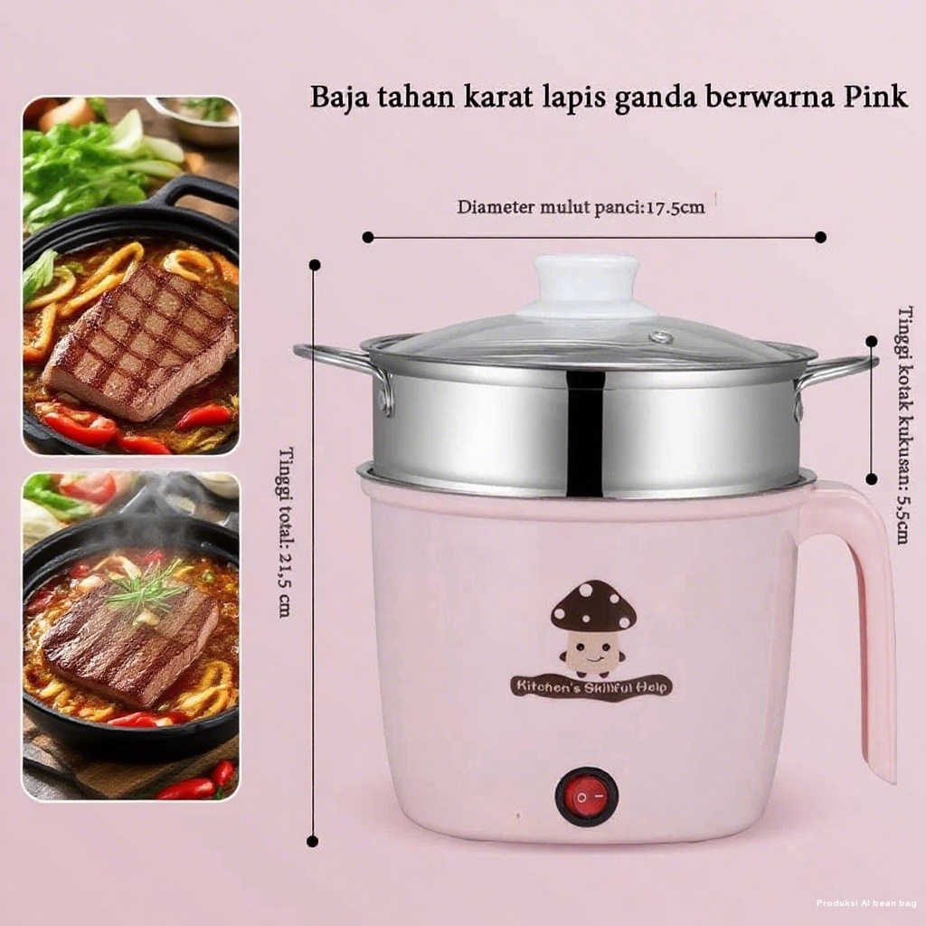 Panci Listrik Serbaguna- Electric cooking pot- Panci Listrik Free Kukusan Stainless Steel- Panci Pen