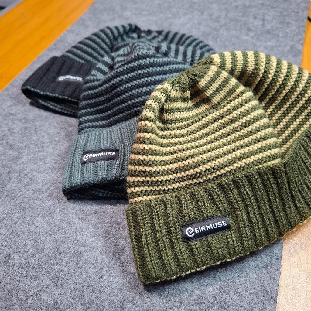EIRMUSE - Topi Kupluk Lipat Shora Motif Timbul Bergaris Modis Kekinian Berbahan Rajut Short Beanie P