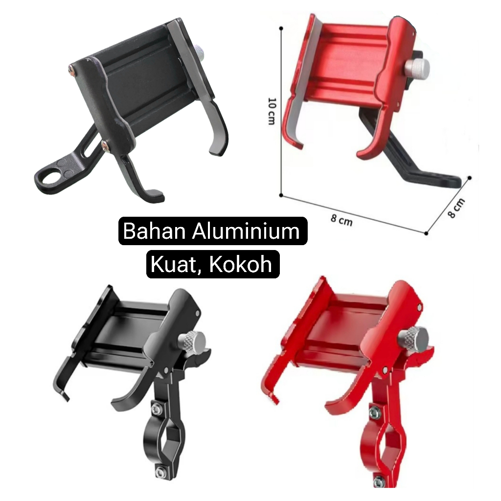 MH - Holder Hp Motor Spion Stang Aluminium Universal Penjepit Hp Putar 360 Derajat J001
