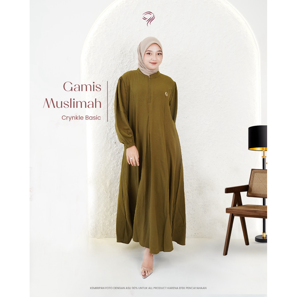 Ray'sah l Gamis Muslimah Crynkle Basic Series Terbaru l Busui Friendly, Adem, Nyaman Dan Stylish l M