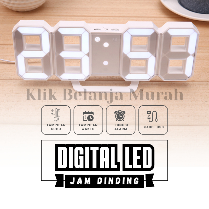 JAM DINDING DIGITAL LED MODERN/ Jam Dinding Digital LED 3D/ Jam Meja Digital Alarm + Suhu/ Jam Dindi