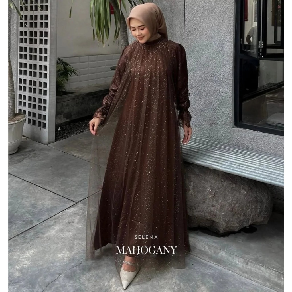 Gamis Muslim Sellena Dress Brokat Tille Mewah Terbaru 2025 Gamis Pesta Kondangan Wanita Dewasa Elega