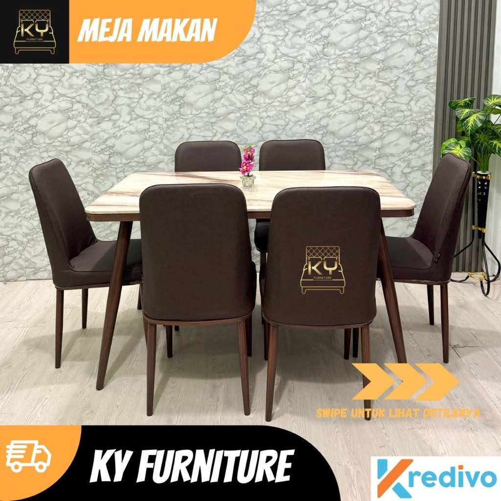 Meja makan granit 6 kursi