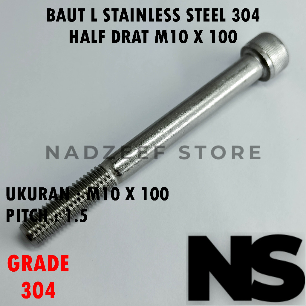 Baut L M10X100 M10 X 100 Half Drat Stainless Steel 304