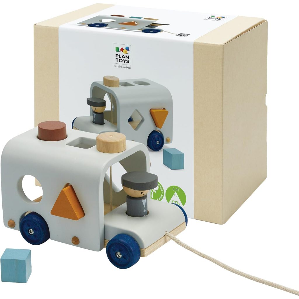 PlanToys Shape Sorting Bus Wooden Pull Toy