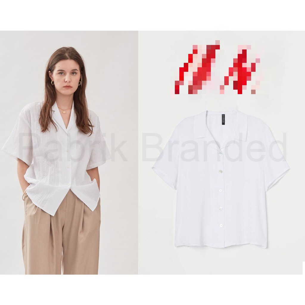 Pabrik branded HaeM Dlvid3d blouse wanita XS S putih crepe sifon kerah kancing lengan pendek kaos te