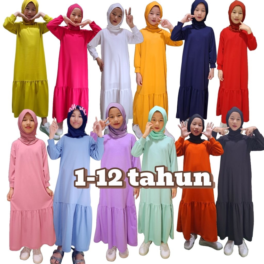 Baju Gamis Polos Anak  Perempuan  usia 1-12 tahun