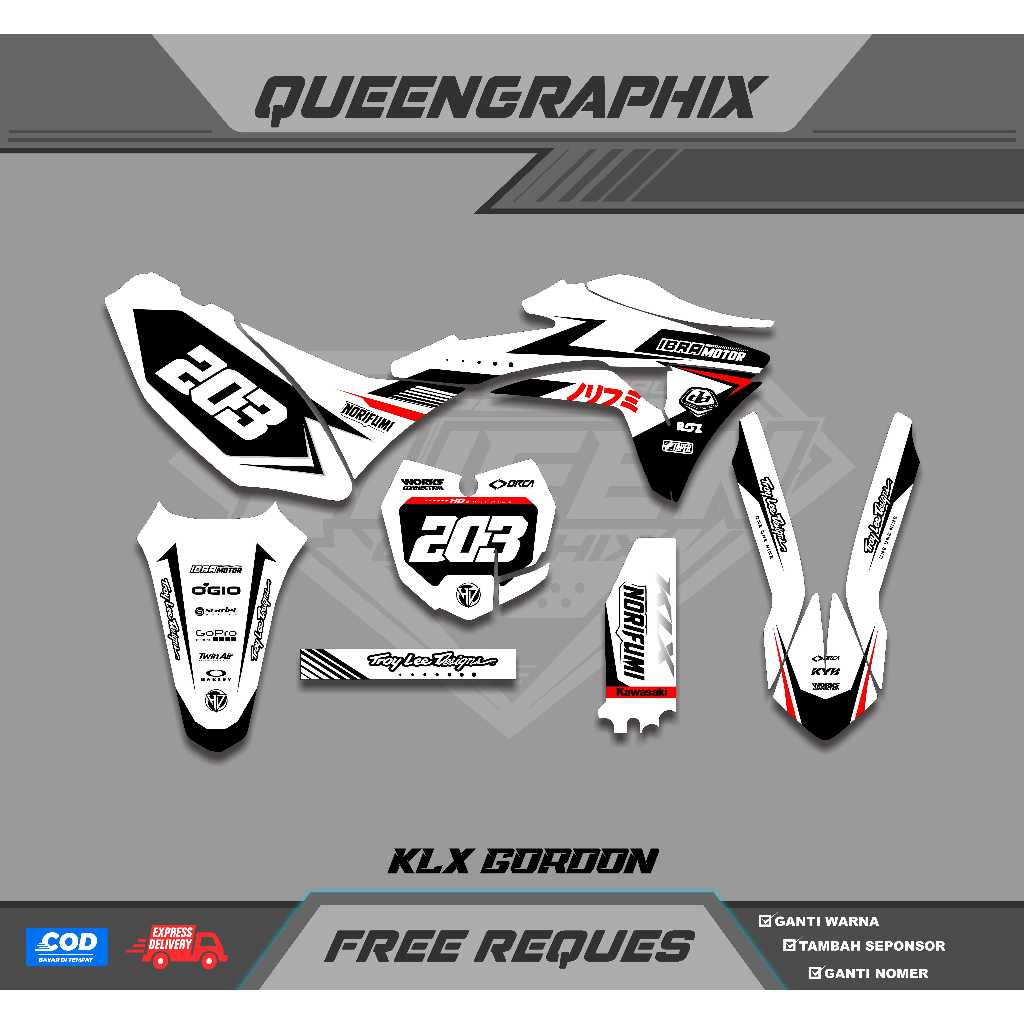 DECAL KLX GORDON GTX KLX GORDON BISA CUSTOM DESAIGN NAMA, NONOR, SPONSOR, WARNA (58)