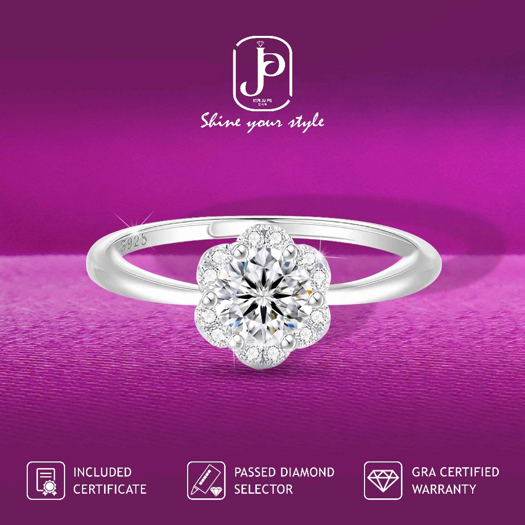 Kimjupe Cincin Wanita Diamond Moissanite Premium Diana 1CT Silver 925 Gold Plated ORI Certificate Cn