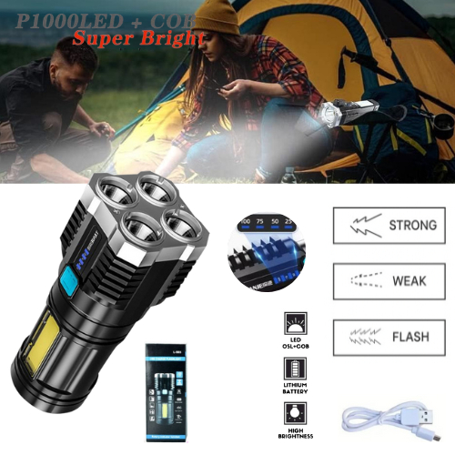 Senter LED 4 Mata 48 W 20 W / Senter LED Chargeable / Senter Cas LED Outdoor Camping dan Hiking