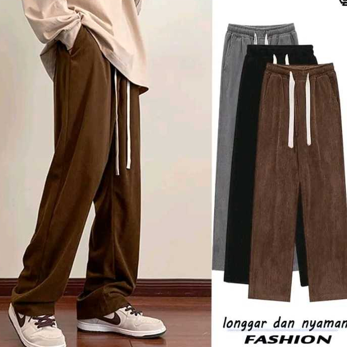 celana korduroy pria corduroy pants pria celana oversize pria wide leg korean style