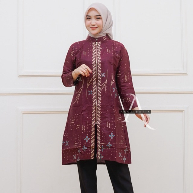 Tunik Batik Wanita Anjani Zipper Depan Busui Modern Tunik Batik Wanita Jumbo