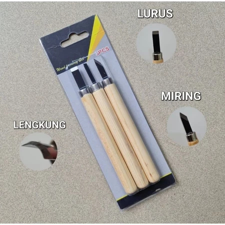 Pahat Ukir Mini 3 Pcs Gagang Kayu Berkualitas