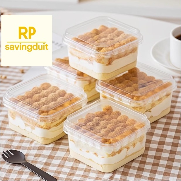 10set 400ml Box Tutup Tinggi Tiramisu Kotak Kue Dessert Cup Mika Salad Buah Makanan Cake Bolu