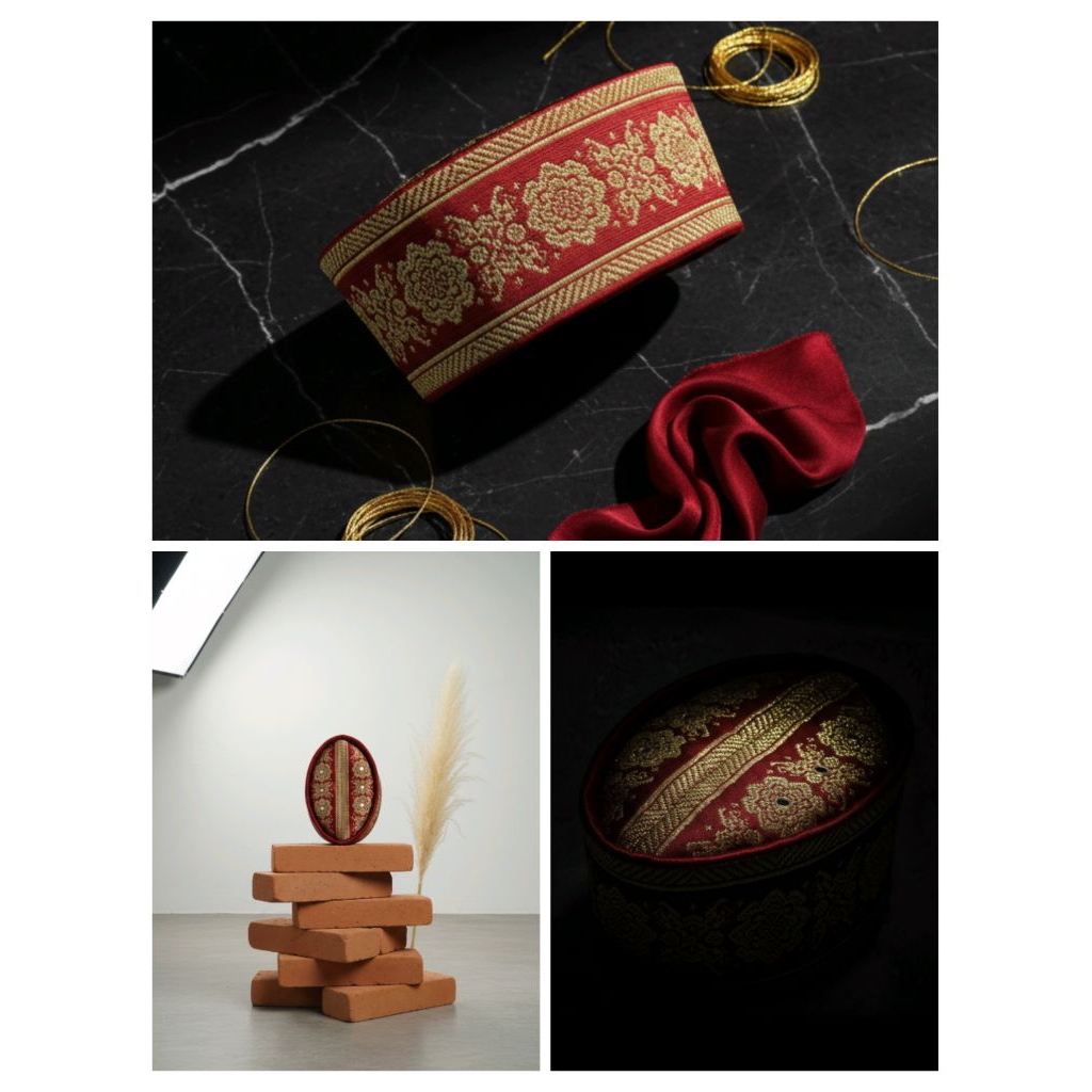 Peci Songket Palembang Alza Maroon Emas Spesial, Peci Songket Asli Palembang