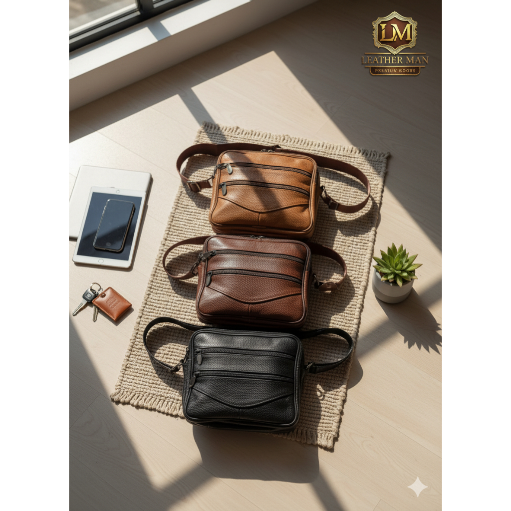 Tas Selempang Pria Kulit Asli Premium – Tas Pria Kulit Mini/ Sling Bag Pria Elegan Kerja & Casual