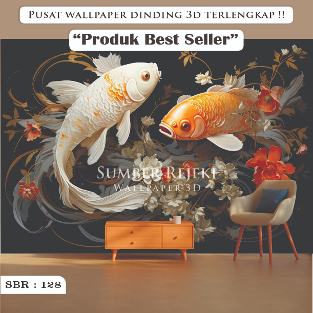 TERLARIS Wallpaper Stiker Dinding Ikan Koi 3D, Stiker Ikan Koi Untuk Ruang Tamu , Stiker Vynil Ikan 