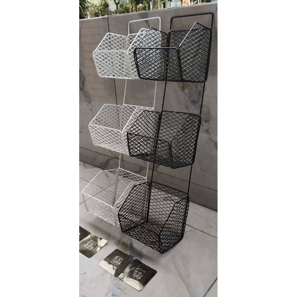 Rak Keranjang Besi 3 Susun Estetik Anti Karat || Rak Dapur Serbaguna Minimalis Elegan 60cm