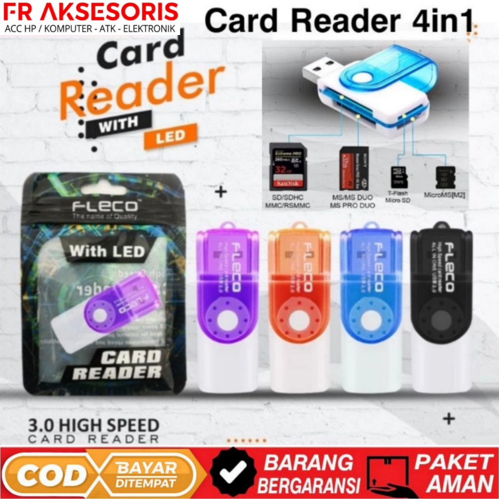 Card Reader 3.0 FLECO Card reader 4 in 1 High Speed USB CARD READER