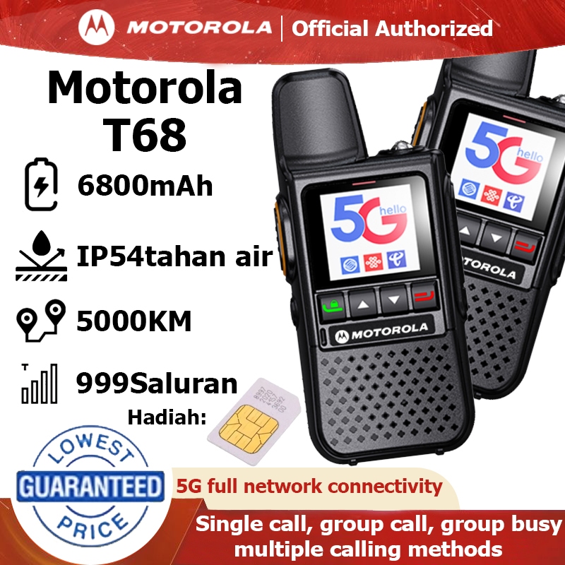 HT POC Walkie Talkie T68 Global 5G/WiFi Jarak jauh 5000KM Obrolan Grup Motorola Original Outdoor Blu