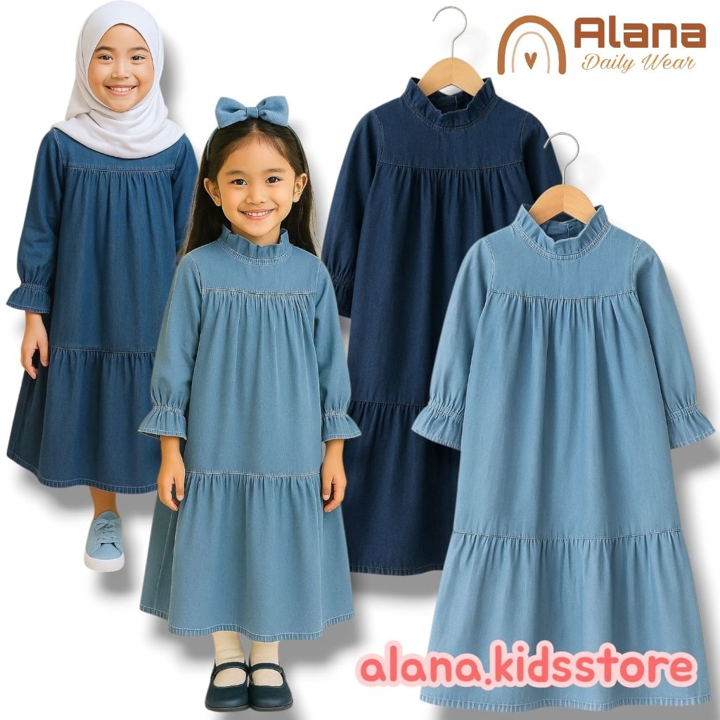 Gamis Kerut Soft Jeans Anak Perempuan 81012/ 4-5 tahun, Umur 7-8 Tahun, 9-10 Tahun, 11-12 Tahun
