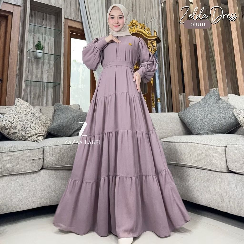 Zelda Dress Maxy Ceruty Babydoll Premium Full Furing Amora kancing Mewah