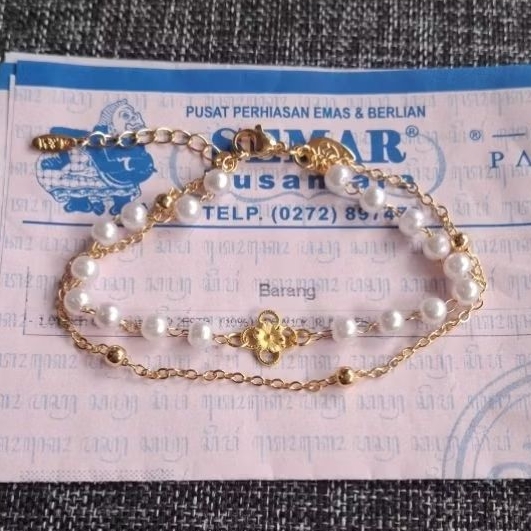 Gelang Rantai Jedar Dobel Mutiara Bunga Dop 0,1gram Semar Nusantara