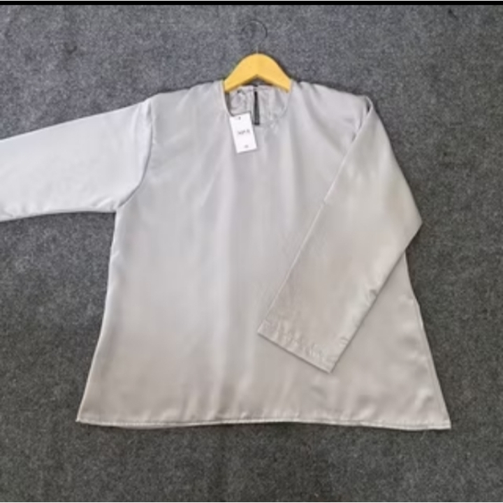 DALEMAN KEBAYA BROKAT TILE BAHAN SATIN LENGAN PANJANG/ BLUS BAHAN SATIN WARNA PUTIH