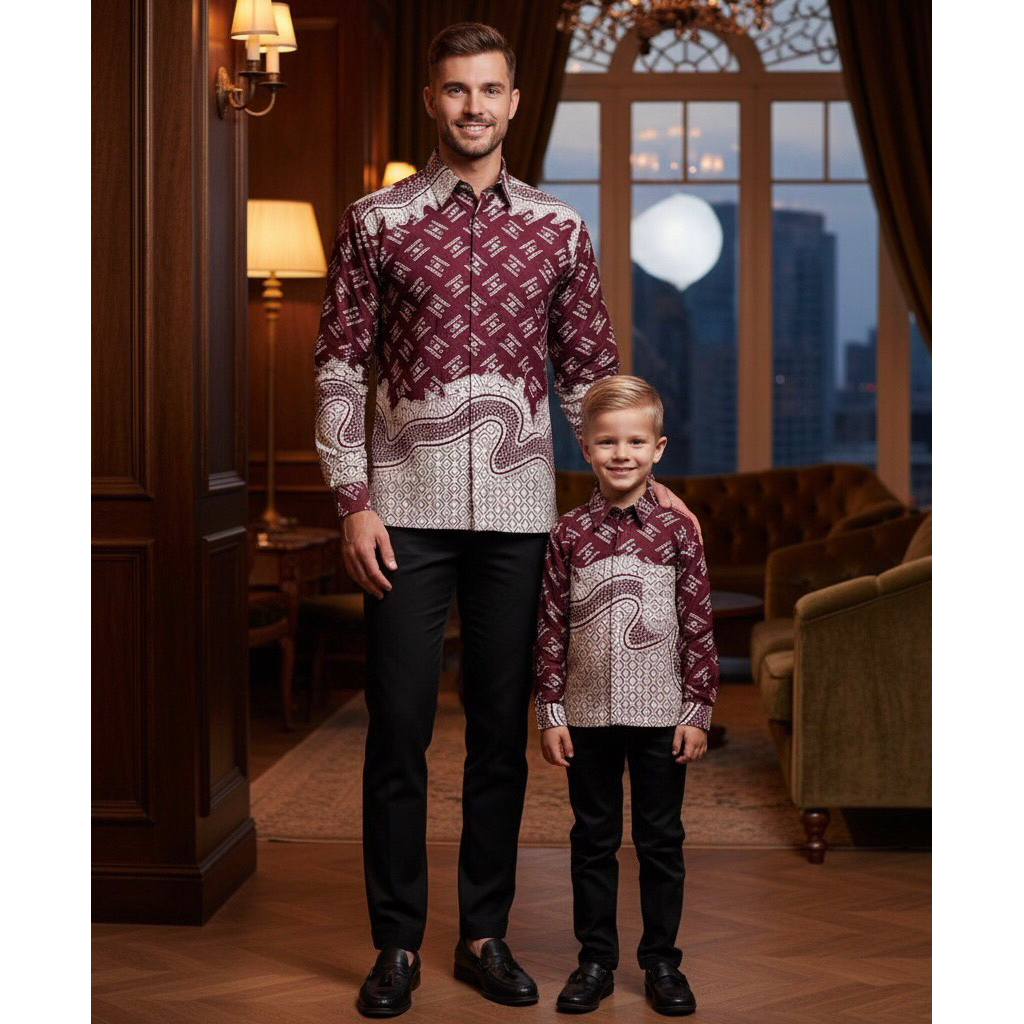 BATIK LINE BATIK CUPLE anak Motif Atasan Kemeja Baju Batik Pria Cowok Laki Laki Slimfit Full Lapis F