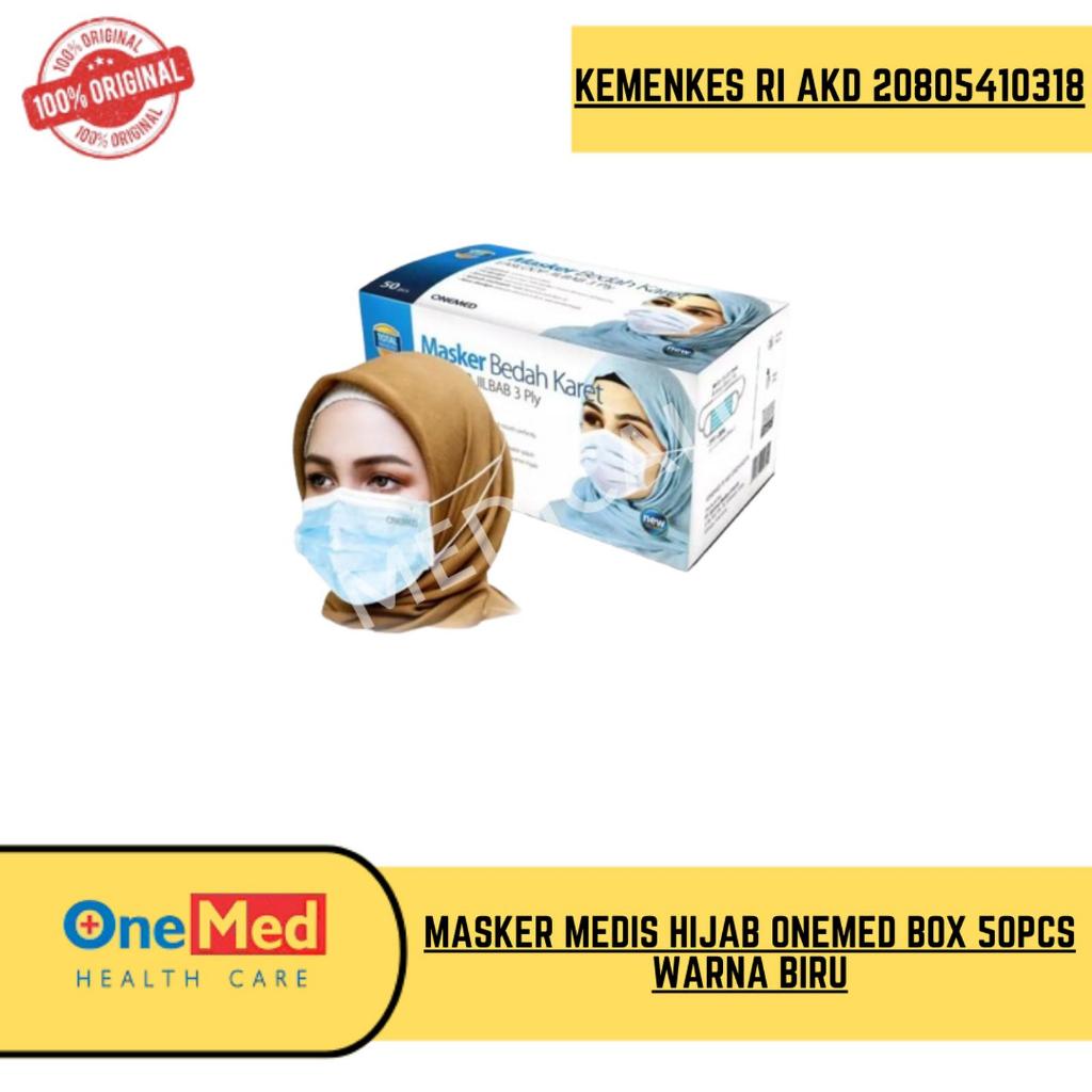 Masker Medis Hijab OneMed box 50pcs Warna Biru