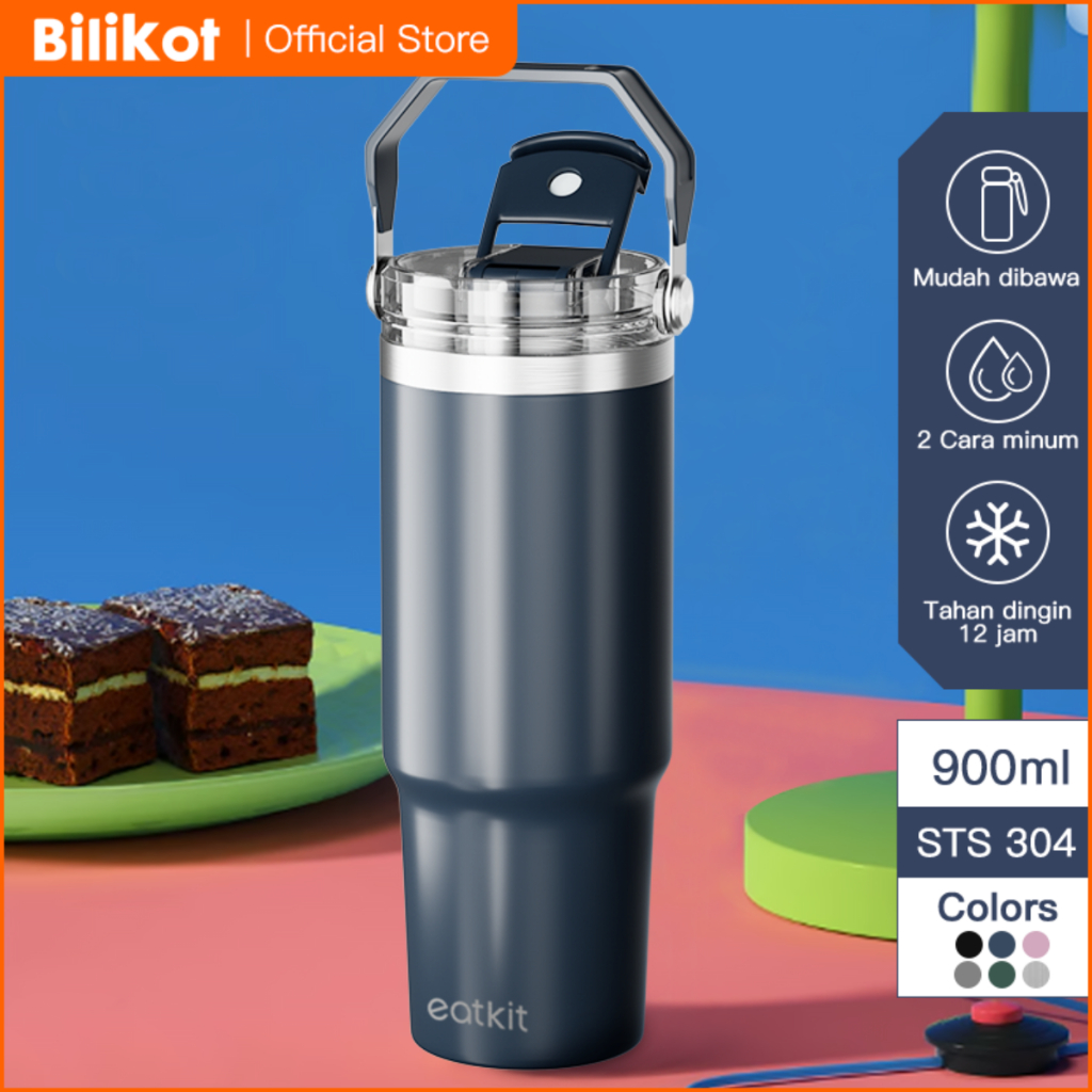 Bilikot Tumbler Minum Stainless Steel 890ml | Handle 2in1 Vacuum Insulated | Termos Baja Tahan Karat