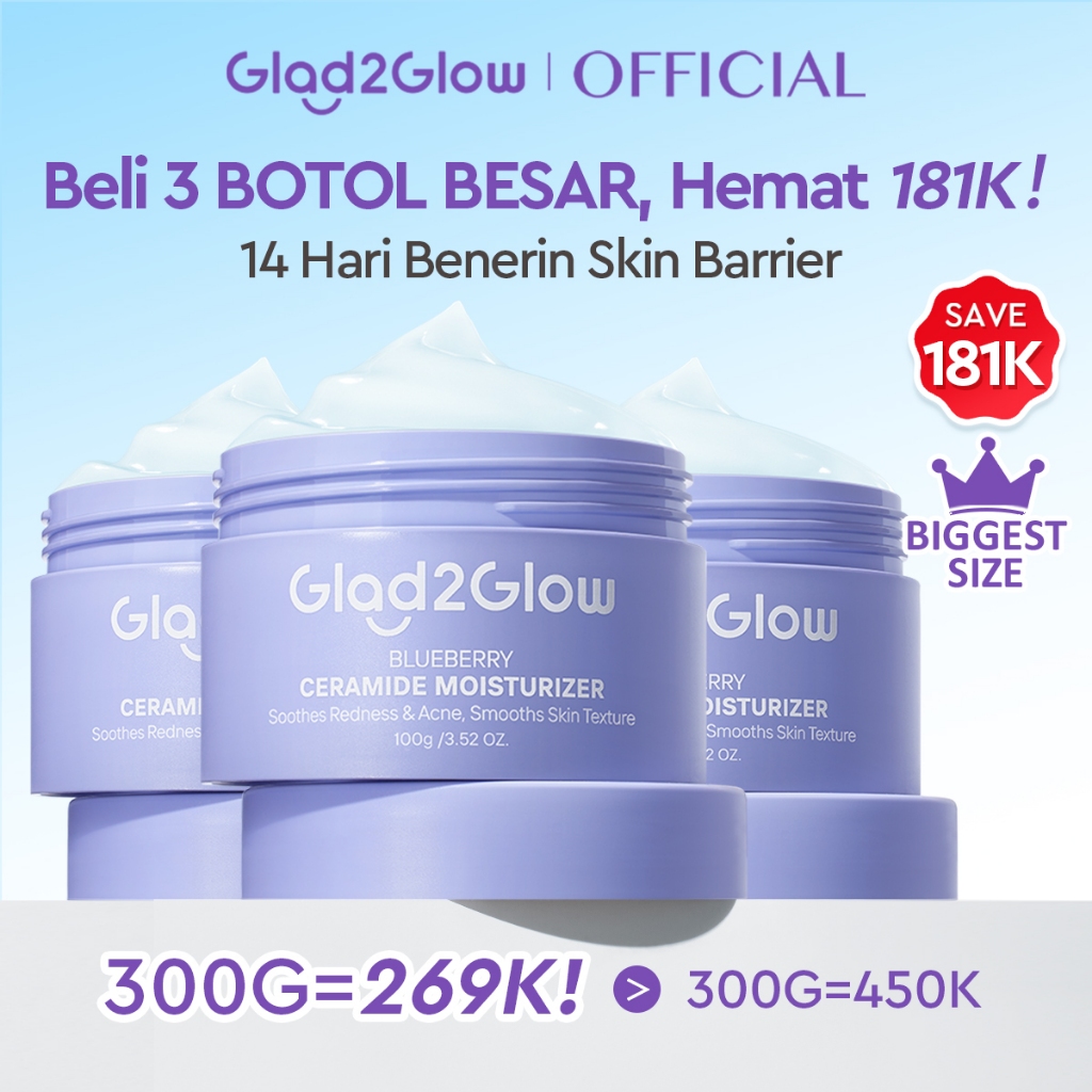 Glad2Glow Blueberry Moisturizer 100g 5% Ceramide Menjaga Skin Barrier Perawatan Wajah Mencerahkan wa