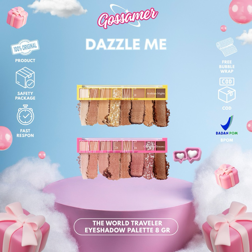 DAZZLE ME - THE WORLD TRAVELER EYESHADOW PALETTE 8 GR 8 WARNA NATURAL MATTE SATIN GLITTER HIGH PIGME
