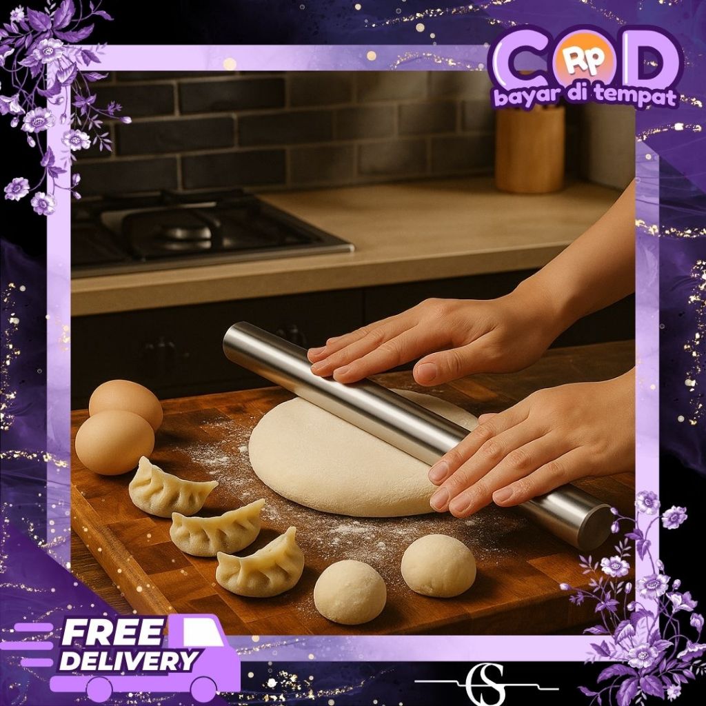 Rolling Pin Stainless Steel Penggiling Adonan Stainless Anti Karat Roling Pin Stik Adonan Kue