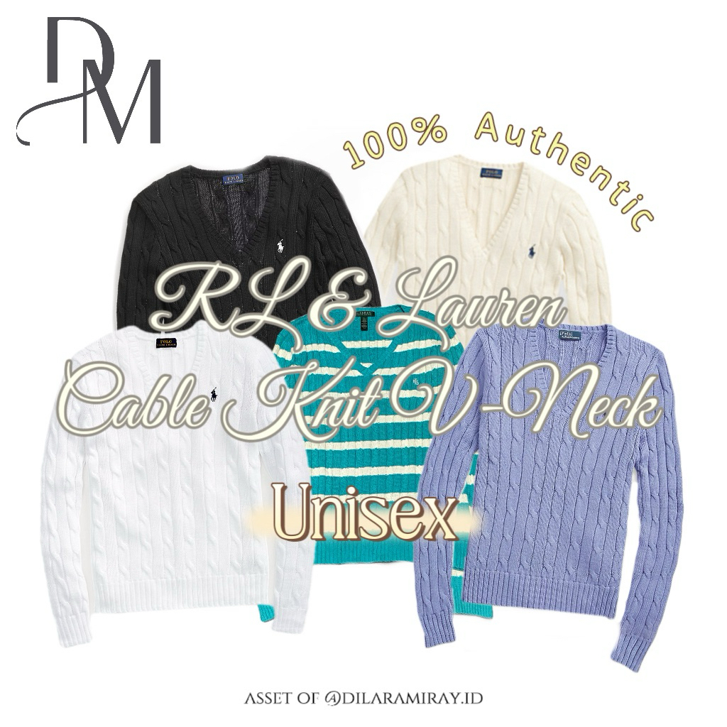 Polo Ralph Lauren Authentic/Original Cable Knit Cotton V-Neck Sweater Rajut Kepang