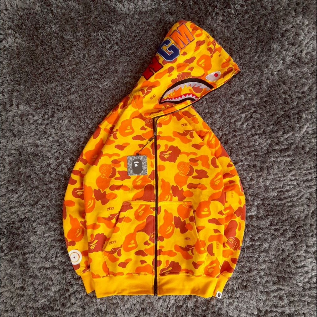 Hoodie Zipper Bape Sharks wgm Orange Kekinian Terlaris casual Pria wanita Hoodie sweater terlaris