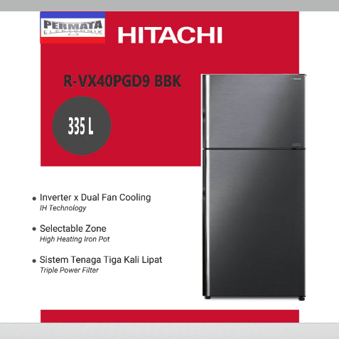 Hitachi Kulkas RVX40PGD9 BBK 375L 2 Pintu Stylish Line