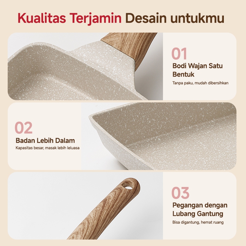MODOFO Cetakan Telur Tamagoyaki Teflon Anti Lengket Tanpa Minyak Wajan Penggorengan Anti Lengket