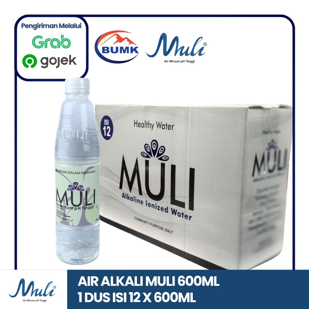 Muli Alkaline Water PH 9+ Air Minum Kesehatan Air Alkali 1 Dus isi 12 Botol