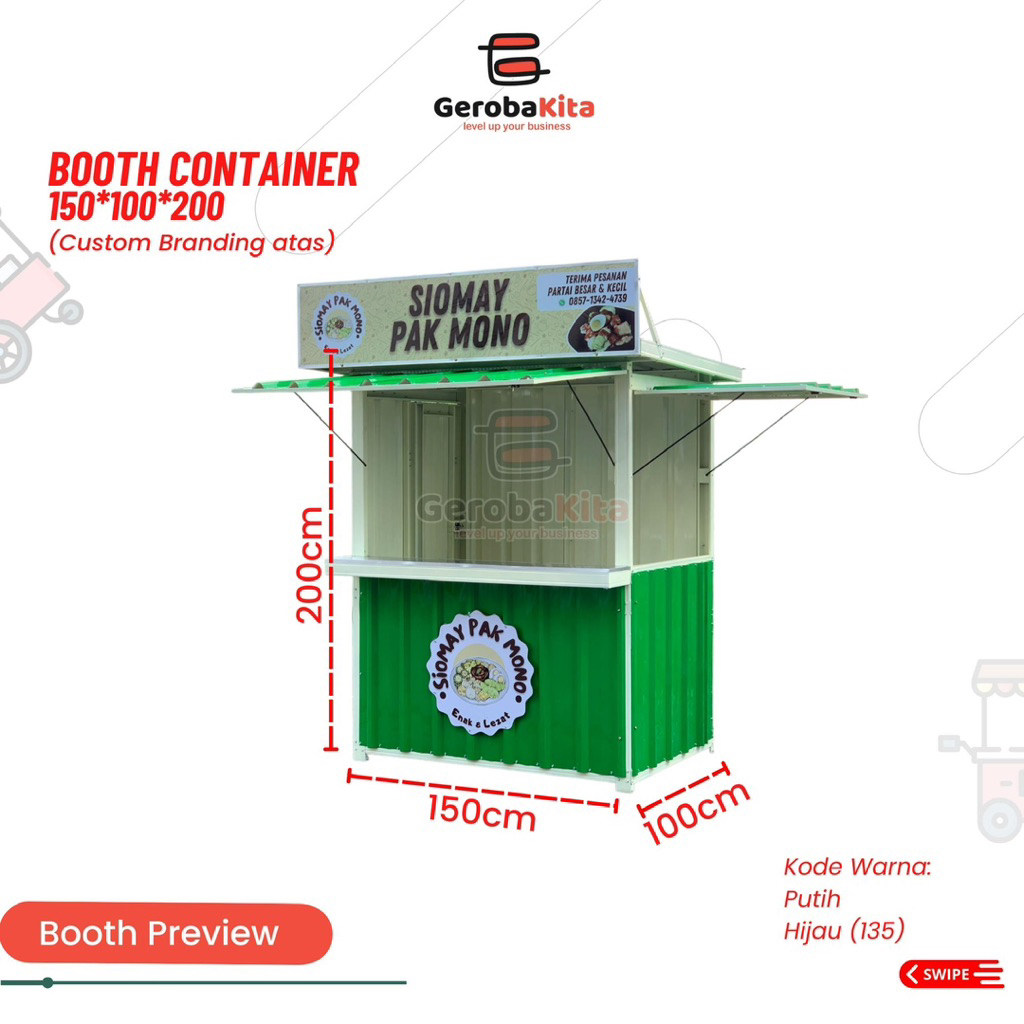 Booth Container 150x100x200 Custom Branding Atas