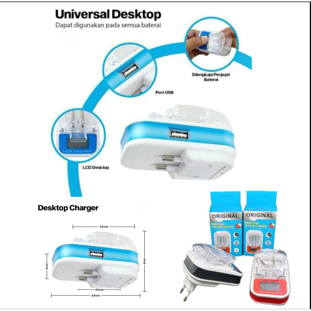 Charger Kodok Universal LCD USB | Cas Baterai HP Lepas Pasang / Battery Charger